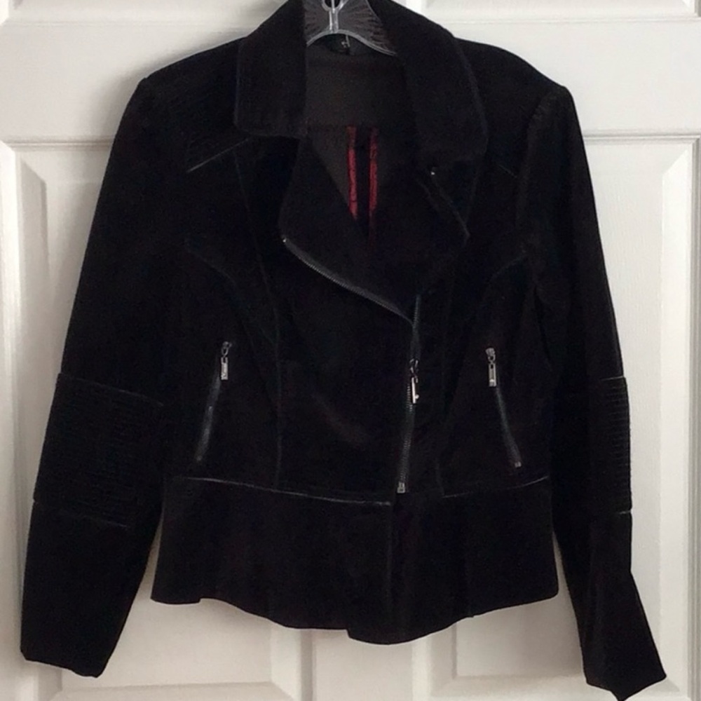 WHBM Black Velvet Blazer Jacket Sz 4 with Stitching Accents - Picture 3 of 9